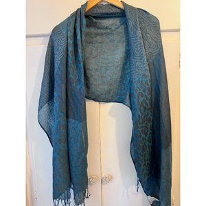 Collection Eighteen Sheer Scarf Wrap with Fringe, Leopard print Blue Gray